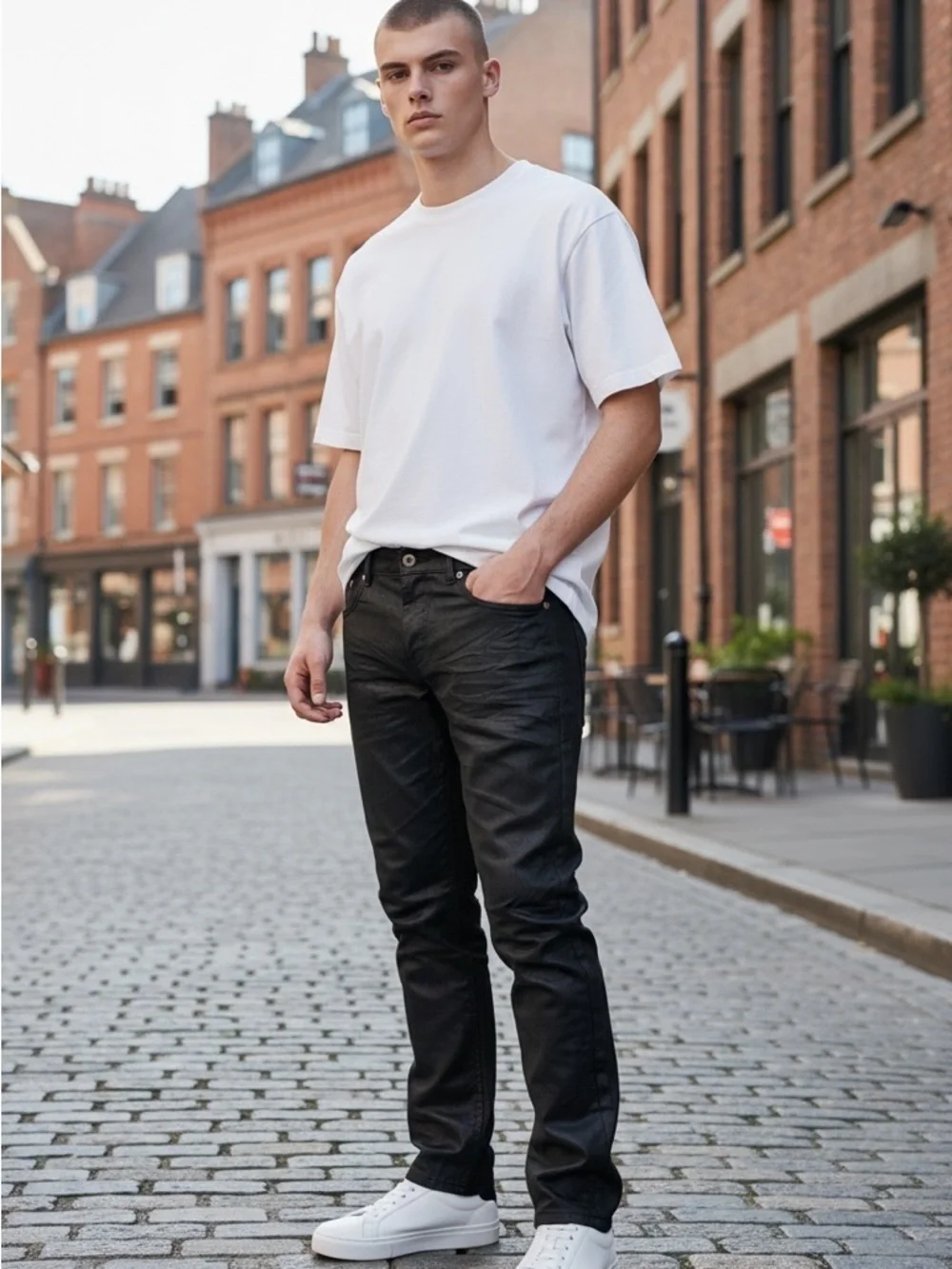 Young Republic Men's Black Straight Jeans Cotton Polyester Denim Logo Zipper